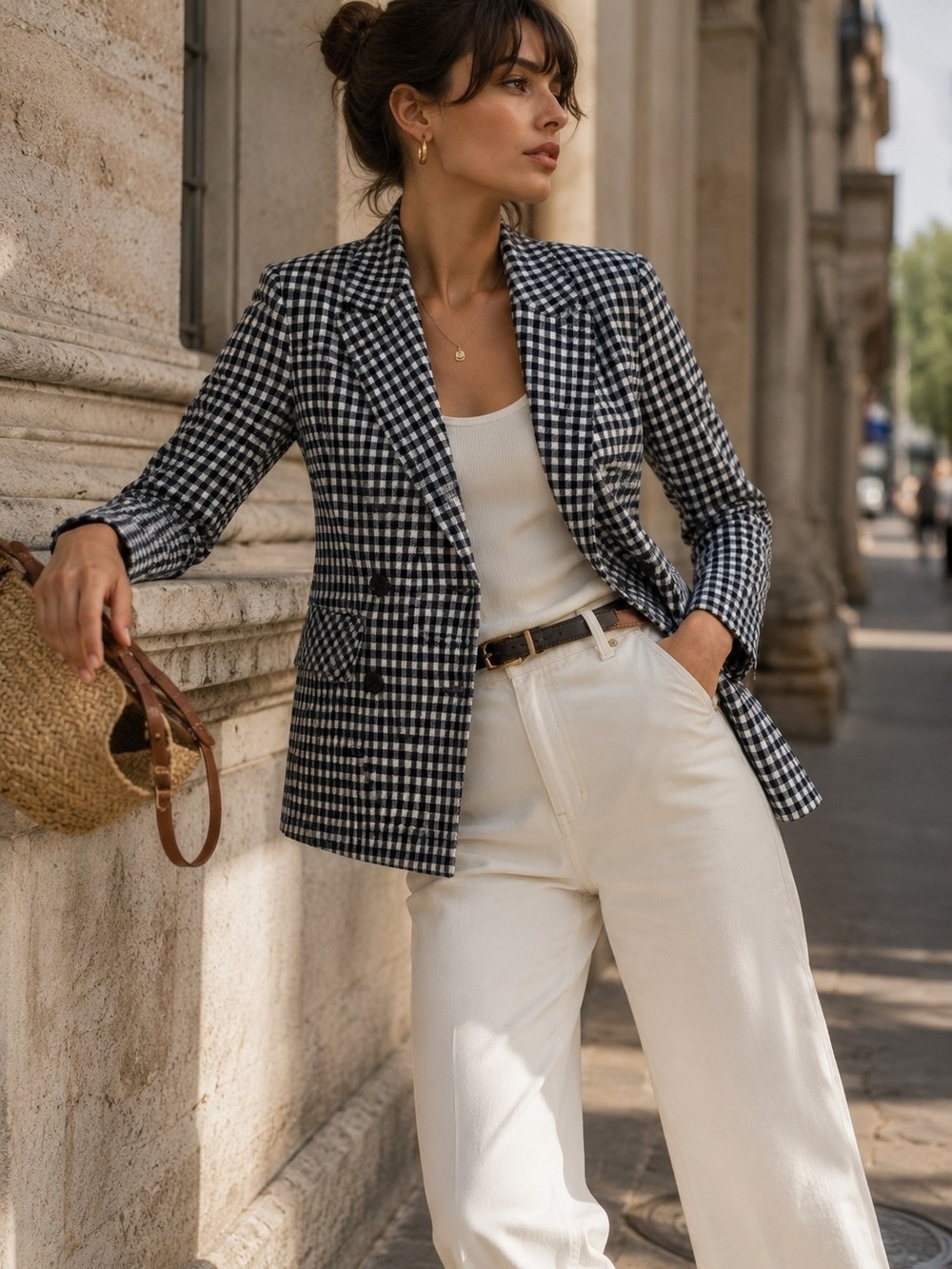 Gingham Double Breasted Blazer Preppy Coastal Grandmother Academia Jacket XS